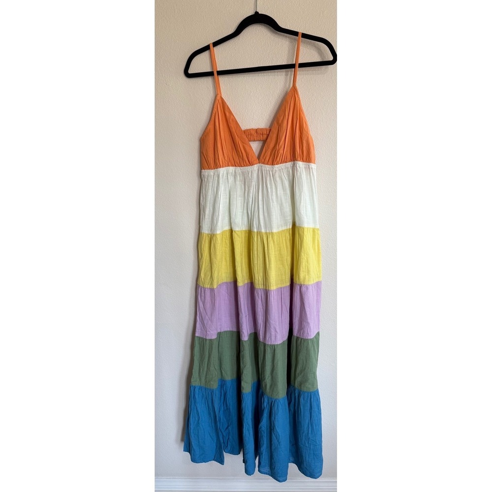 Roxy Juniors' Honolulu Glow Cotton Tiered Open-Back Maxi Dress Summer Beach XS